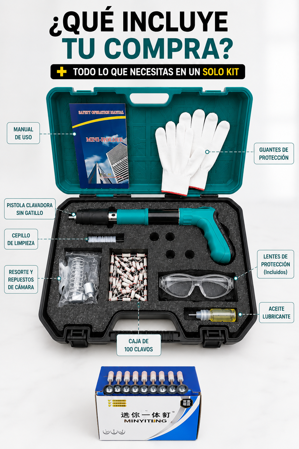 🔥 HERRAMIENTA INDUSTRIAL DE FIJACION DE CLAVOS + 100 Clavos GRATIS🎁