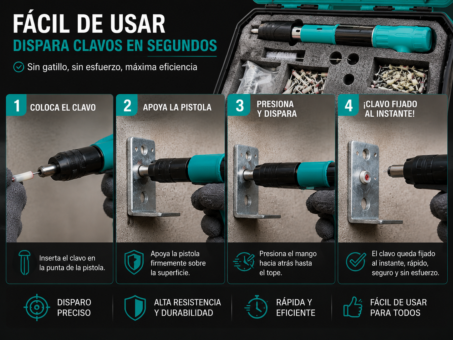 🔥 HERRAMIENTA INDUSTRIAL DE FIJACION DE CLAVOS + 100 Clavos GRATIS🎁